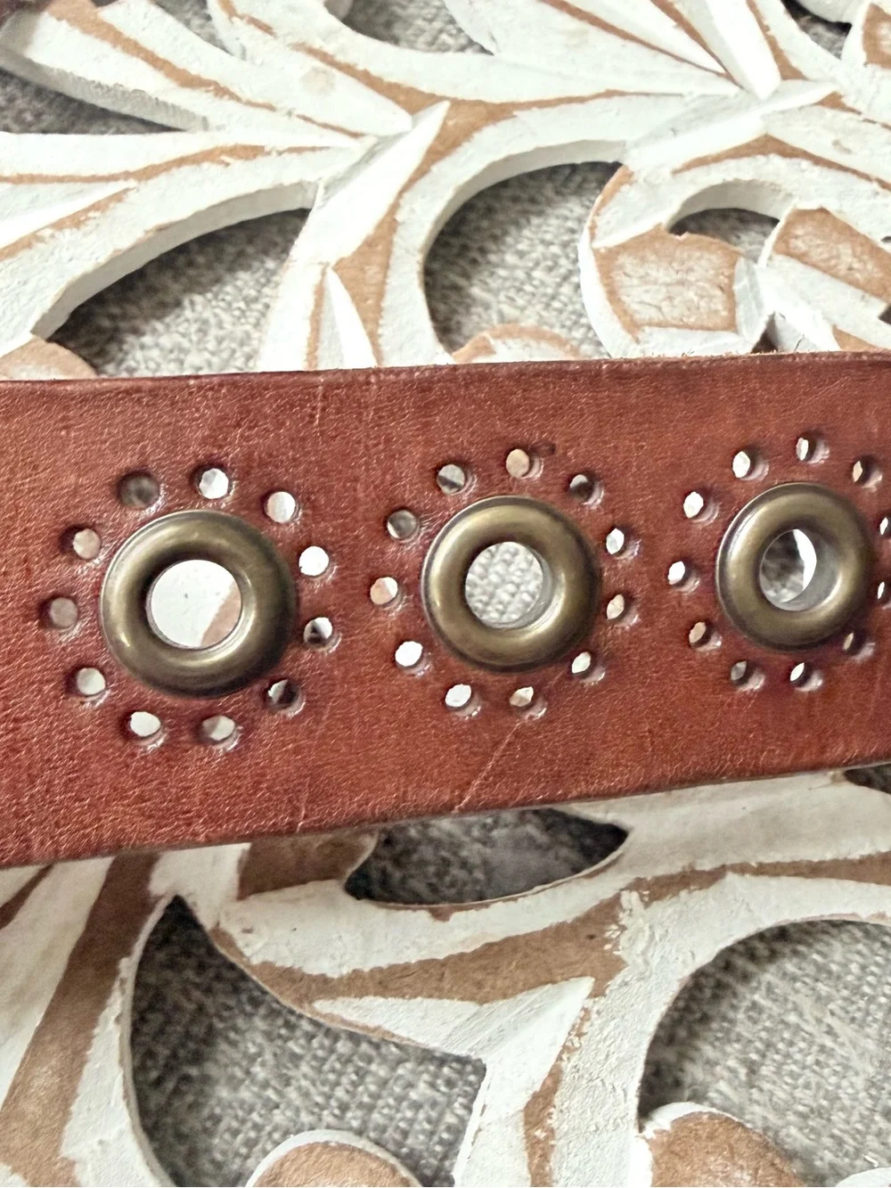 Lauren Ralph Lauren Brown Leather Belt with Brass-Tone Buckle 28”-34”